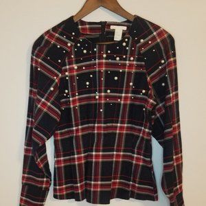 H&M Plaid Pearl Top